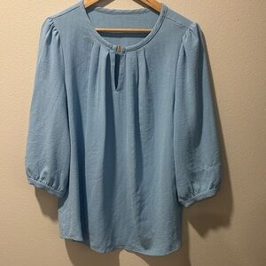 Light Blue Women's Peasant Blouse with Keyhole Neck